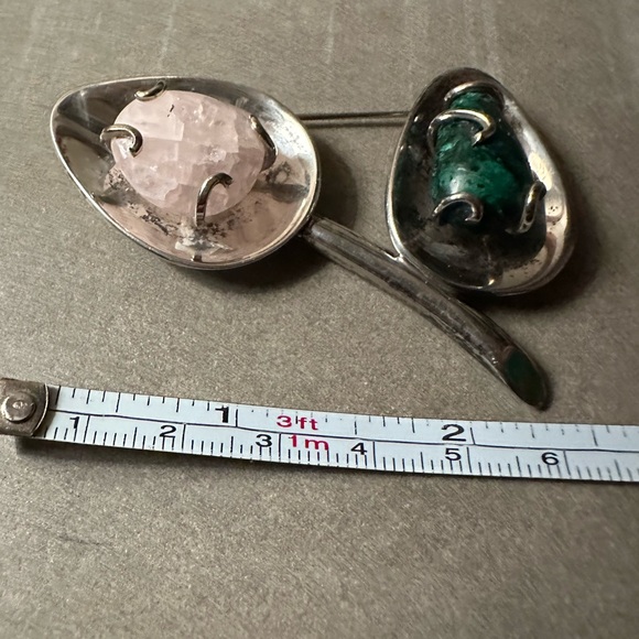 Los Castillo Taxco stamped silver, stone and gold pin - Picture 4 of 9